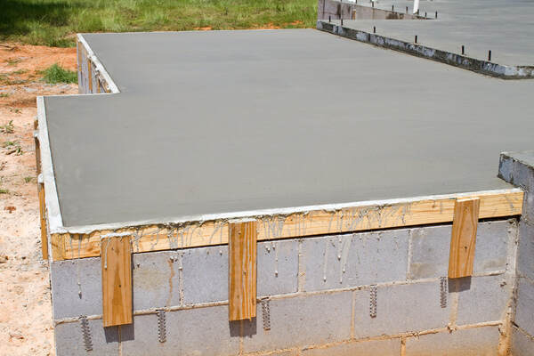 New home concrete slab foundation with wood forms